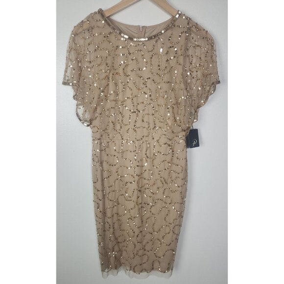 Adrianna Papell Dresses & Skirts - Adrianna Papell Women's Sz. 6 Gold/Nude Knee Length Sequin Dress NWT